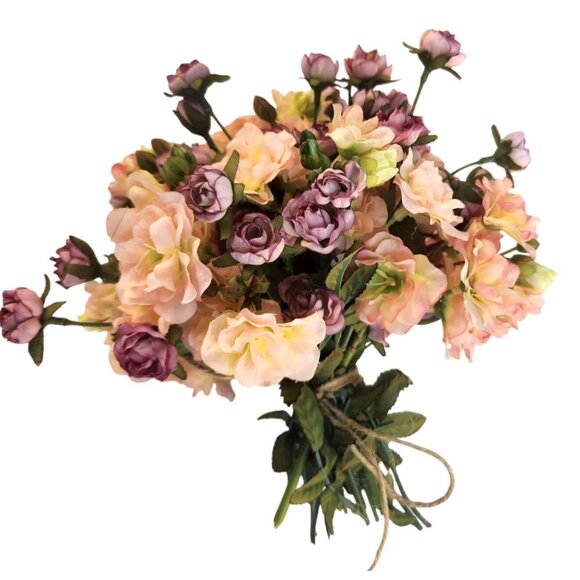 Purple Lavender Rose & Pink Geranium Faux 20-Stem Hand-Tied Bouquet - Picture 2 of 10